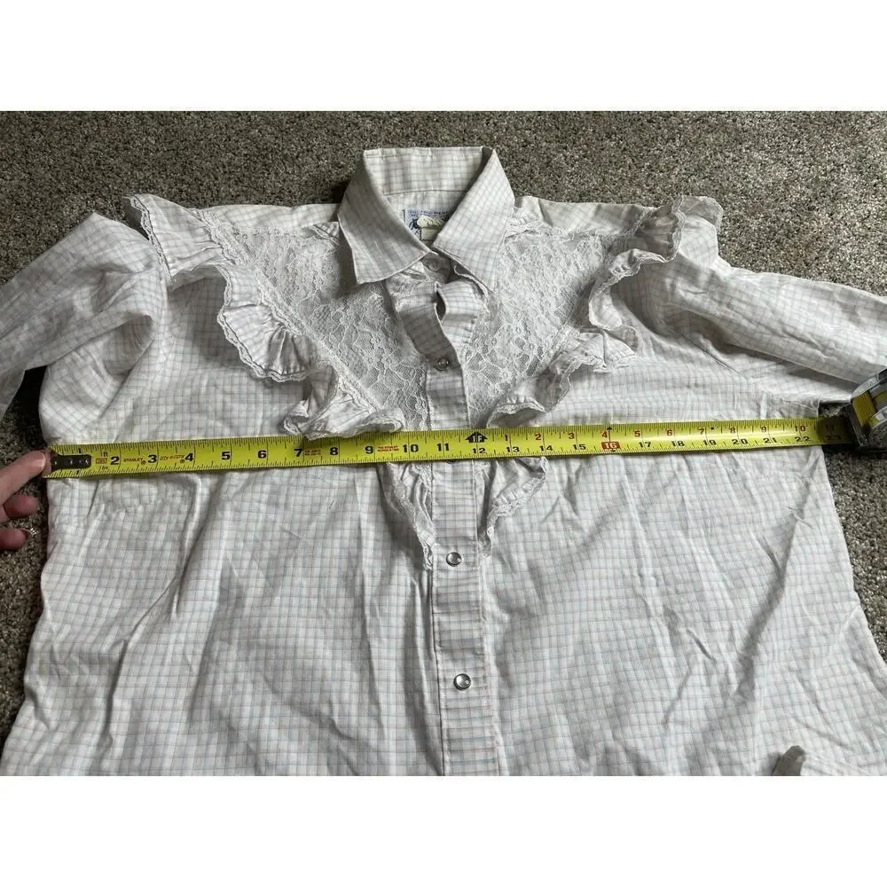 Vintage Rockmount Ranch Wear Womens Lace Pearl Snap Western Shirt Pastel Medium_6